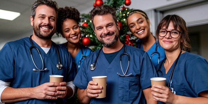 Healthcare team enjoying festive holiday cheer together