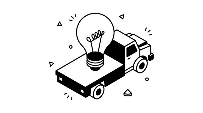 Isometric truck delivering a large light bulb idea.