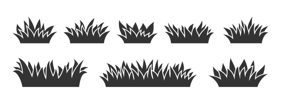 Grass Silhouettes Set with Different Shapes and Heights. Lawn and Meadow Ground Borders Collection for Nature Design, Landscape Elements for Creative Projects. Grass Shapes Vector Illustration