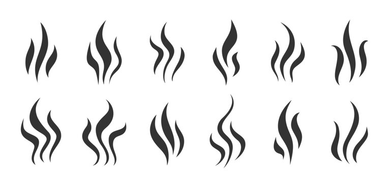 Doodle Steam or Smoke Black Thick Wavy Line Silhouette Set. Aroma or Smell Coffee, Tea, Hot Cooking Food, Fragrance Perfume. Fart Scent Icon. Abstract Grill, Vapor or Heat Cook Hand Drawn Vector Logo