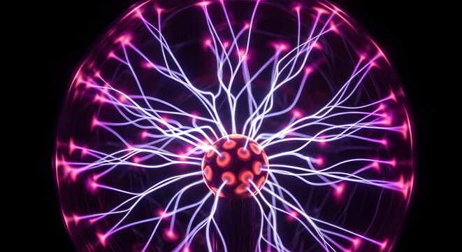 Vibrant Tesla Coil Spark Display with Radiating Electricity Effects in Dark Studio Setting