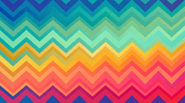 Rainbow chevron pattern provides vibrant geometric backdrop.
