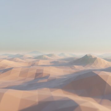 Low poly desert landscape with hazy sky