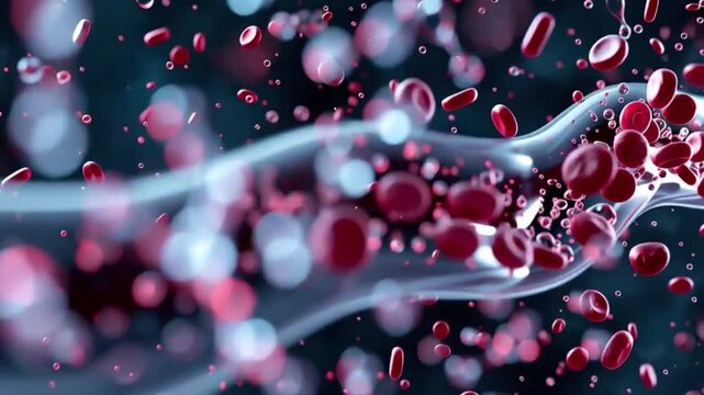 Abstract 3D Red Blood Cells Flowing Through Blood Vessel Macro Animation