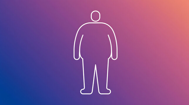 Minimalist outline icon of a plus size male person standing isolated against a vibrant purple and orange gradient backdrop for health design
