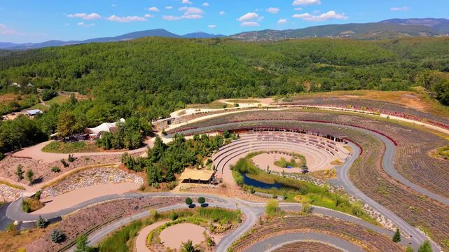 Aerial View of Starry Night Land Art Park with Curved Paths and Amphitheater Near Visoko Bosnia
