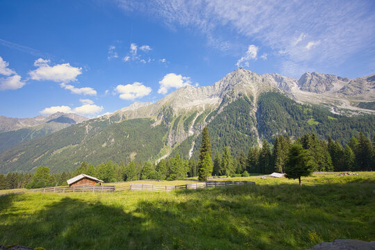 Mountain landscape of the Antholz Valley in South Tyrol, Italy.