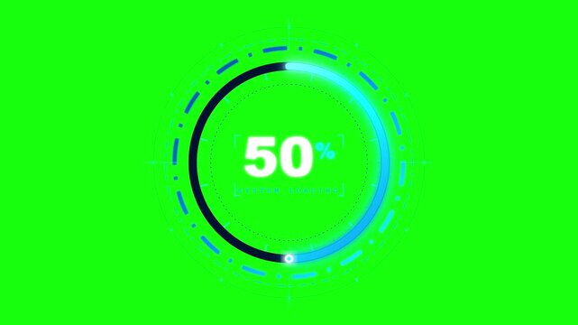 Glowing radial progress bar on chroma key green screen background