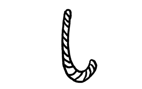 Hand-drawn Doodle Candy Cane Sketch Black and White Line Art Vector Illustration