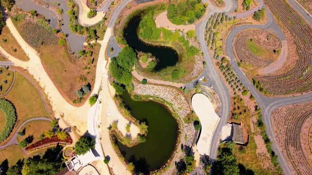 Aerial Top Down View of Starry Night Inspired Land Art Park Near Visoko Bosnia