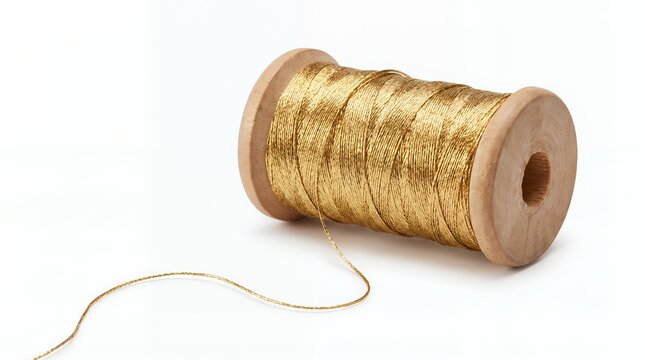 Top View Golden Thread with Sticking End Flat Lay White