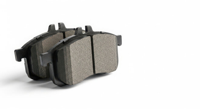 Brake pads for car wheels displayed on white background capturing high quality automotive spare parts with clean studio lighting setup