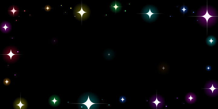 Multicolor glowing starry border frame design on transparent background