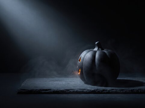 Minimal Black Pumpkin Halloween Still Life with Dramatic Lighting