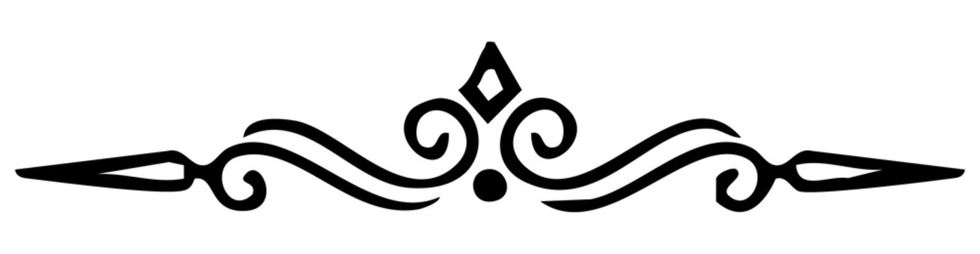 Black flourish divider with arrows and diamond shape, vintage ornamental scroll border vector
