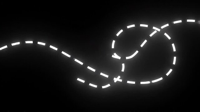 Glowing White Dashed Line Path Animating and Ending at Target Location Marker on Black Background