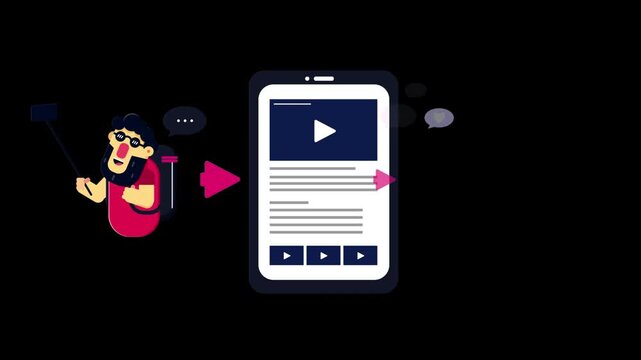 Content creator, social media monetization loop on alpha channel transparent background