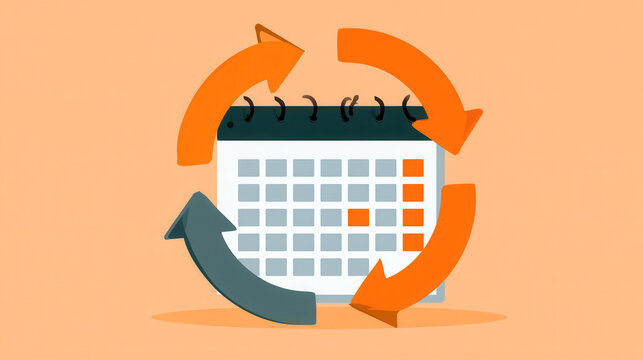 Recurring schedule calendar with circular refresh arrows