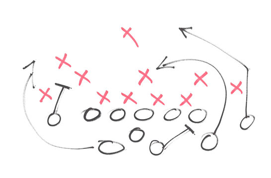 Hand draw strategy game, American football tactics, sketched gruge black marker, isolated on white backgroud, clipping path, design elements, transparency	