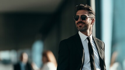 Fototapeta premium Businessman in formal suit in office, professional leadership portrait, corporate success, career confidence.