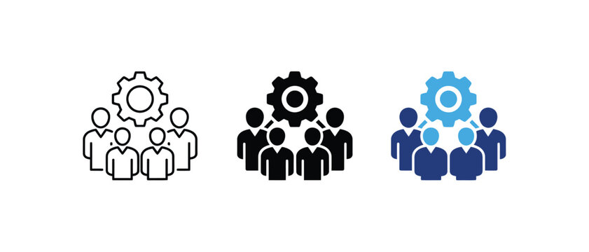 Teamwork gear collaboration business team process management icon set. Vector illustration