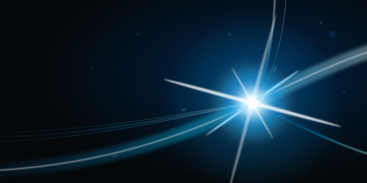 Abstract blue light flare with glowing trajectories energy effect on transparent background
