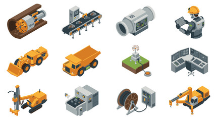 Obraz premium Isometric Industrial Machinery and Construction Equipment Set.