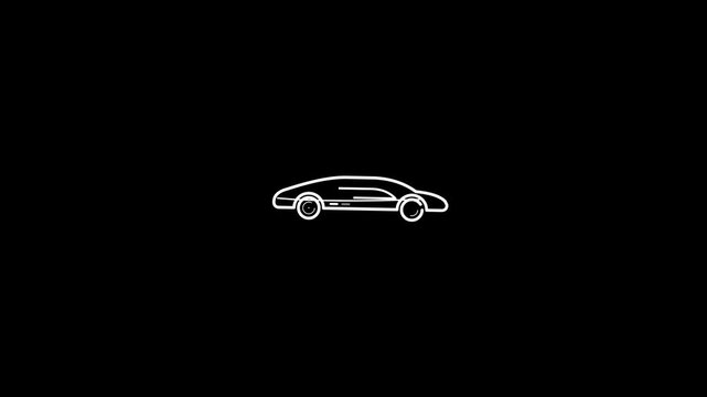 Minimalist White Line Art Drawing of a Futuristic Sleek Electric Car on Black Background