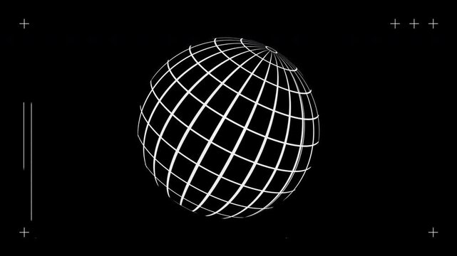 Globe Rotation 45 degrees with symbols. Black Background. Concept Animation.