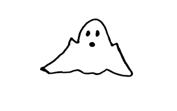 Cute Ghost Doodle &mdash; Hand-Drawn Surprised Cartoon Spook, Minimal Black Outline for Photoshop & Illustrator