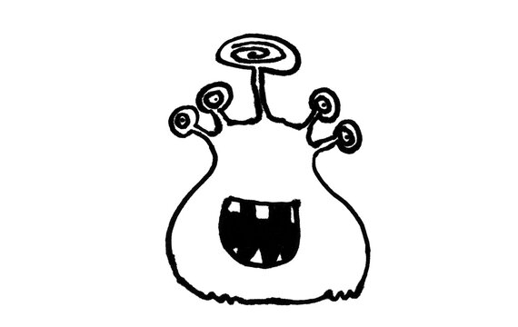 Friendly Monster Baby Alien Hand Drawn Doodle Brush Stroke Outline Cartoon Illustration