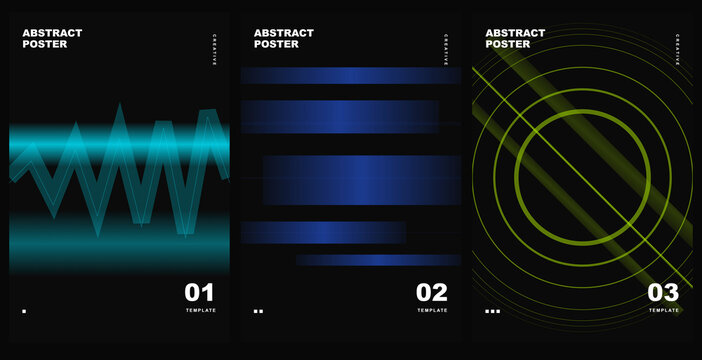Modern minimalist abstract geometric poster design set with dark on transparent background