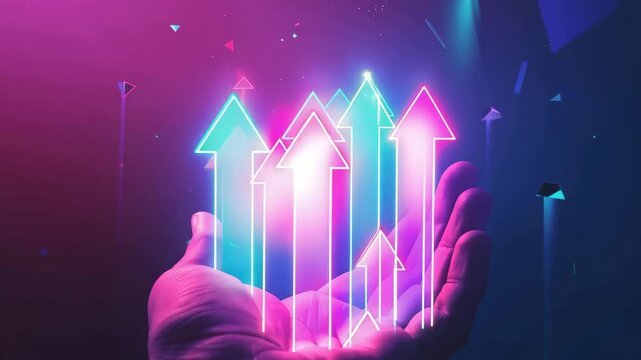 Business Success Timeline with Rising Neon Arrow