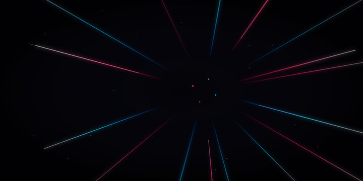 Neon light streaks radiating from center abstract background on transparent background
