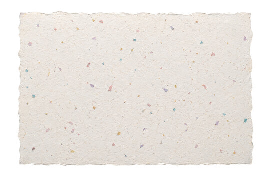Handmade Recycled Paper Cutout with Subtle Colored Fiber Flecks on Transparent Background