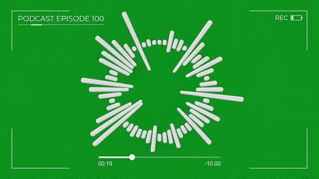Circular Audio Spectrum Music Waveform Animation on Green Screen Chroma Key Background for Podcast