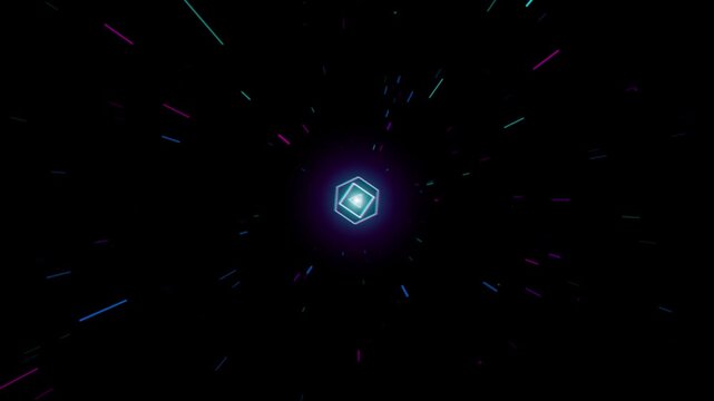 Minimalist Sci-Fi Polygon Core with Flying Neon Speed Particles 4K Motion Video