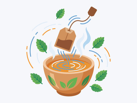 Doodle vector illustration of dipping herbal tea bag
