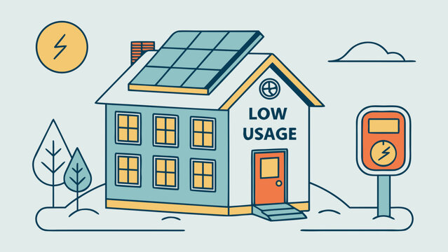Low usage energy efficient house with solar panels and electric vehicle charging station, sustainable home concept with renewable power and energy saving technology