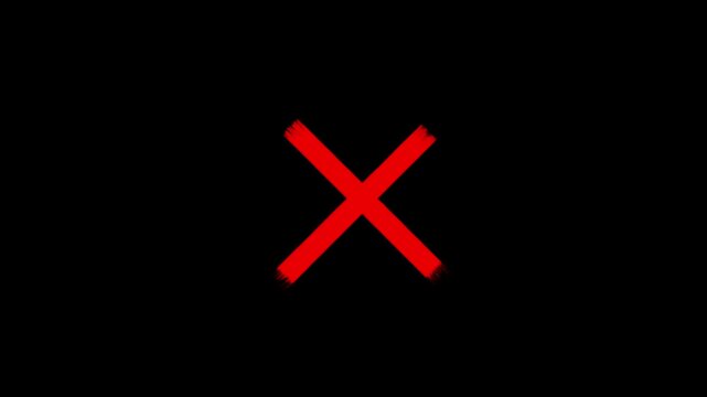 Red cross mark animation, 4k loopable with alpha channel. wrong mark animation, red x symbol motion graphic. 4K video animation