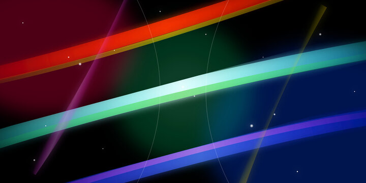Abstract glowing colorful parallel light streaks on dark background on transparent background