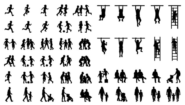 Children family silhouette activity set for playground and park scale figure presentation graphic
