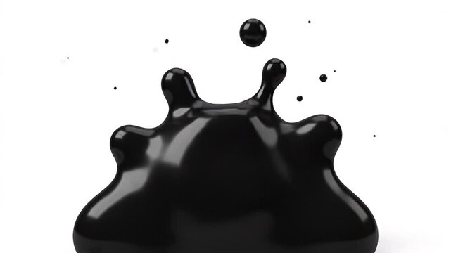 Black Liquid Ink Splashing and Dripping 3D Animation Transition on White Background