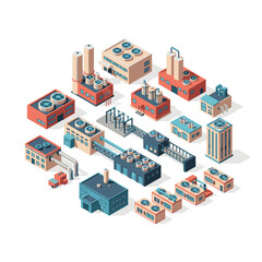 Fototapeta premium Isometric Industrial Factory Buildings and Equipment Layout.