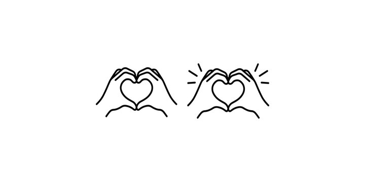 Hand heart gesture icon set black outline graphics for love care support community and emotional connection concepts.
