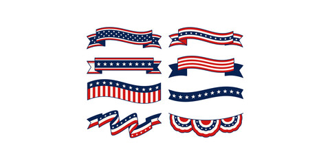 Patriotic american flag ribbon and banner set with stars and stripes for independence day celebration event design. © Jpeg shop opened