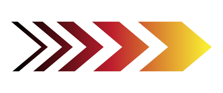 Gradient chevron arrows transitioning from red to orange and yellow in a bold directional design. Perfect for navigation, progress, growth, business, and infographic layouts. Clean vector.