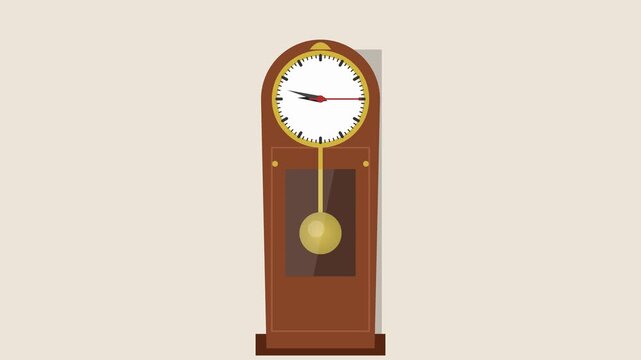 Retro Grandfather Clock Animation on Flat Canvas Background 4K 60fps High Quality Motion Graphic