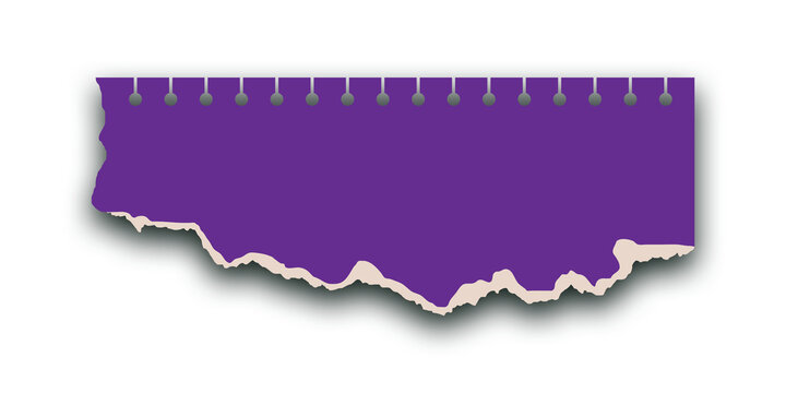 Purple torn paper strip with rough edge and spiral perforations for scrapbook and stationery designs. Perfect for labels, notes, posters, journals, and vintage layouts. Clean vector element.