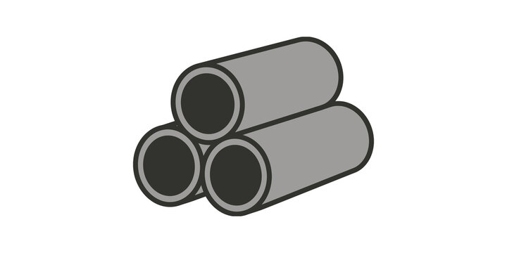 Industrial steel pipe stack icon illustration with grey tones suitable for construction engineering infrastructure projects.